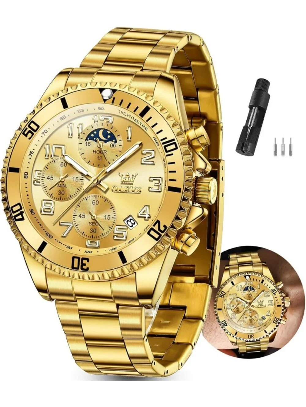Luxury Waterproof Men's Watch - Big Face Stainless Steel Analog Dress Timepiece